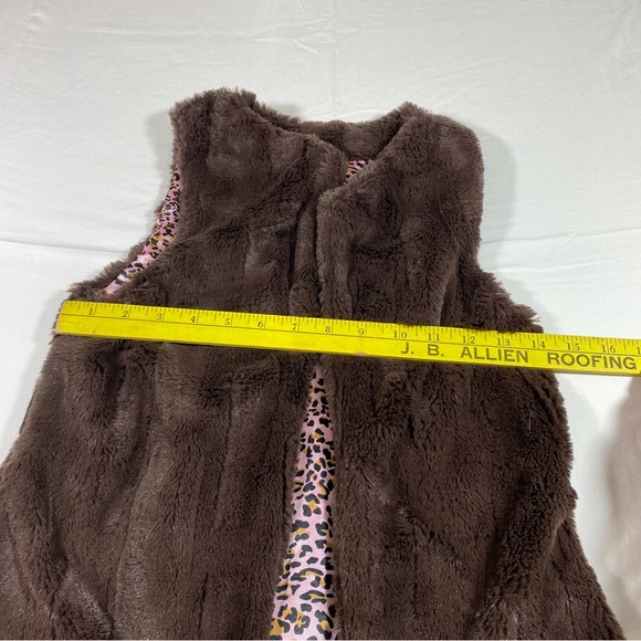 Forever Orchid Faux Fur Vest Dark Brown Girls Vest Velvet Pink Leopard Lining - Picture 5 of 10
